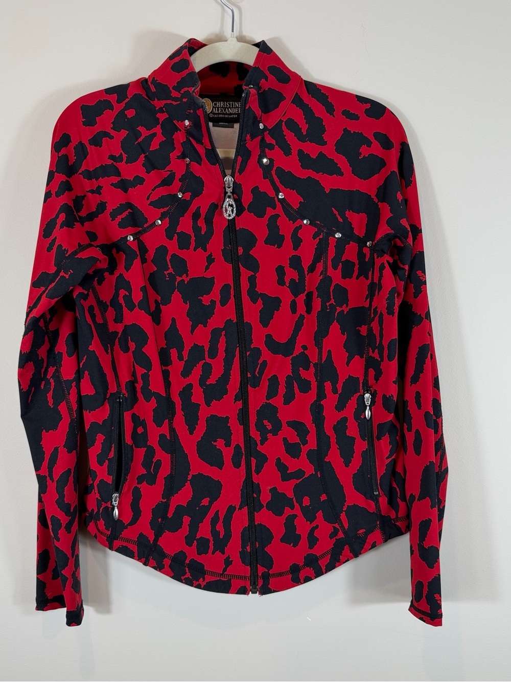 Christine Alexander Red and Black Leopard-Print Jacket Size small